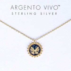 Argento Vivo 14K gold plate Sterling Silver 925 Coin Butterfly Necklace